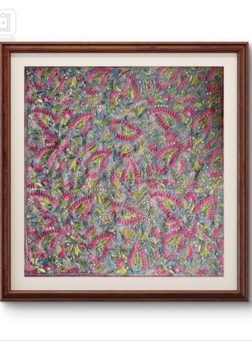 Kolka aar Phool- Kantha embroidered wall art - Black