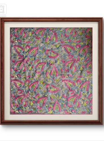 Kolka aar Phool- Kantha embroidered wall art - Black