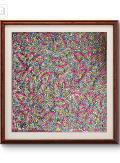 Kolka aar Phool- Kantha embroidered wall art - Black