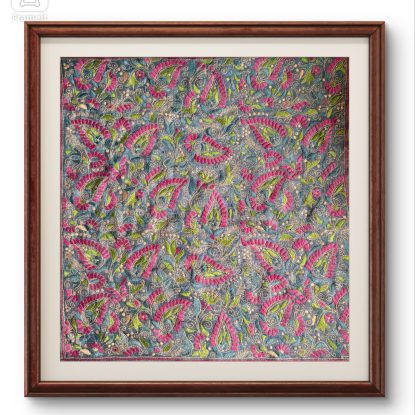 Kolka aar Phool- Kantha embroidered wall art - Black
