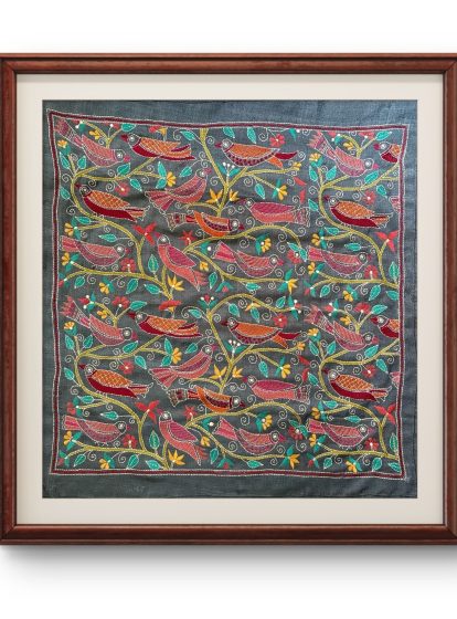 Paakhi- Kantha embroidered wall hanging 20"x20" Black