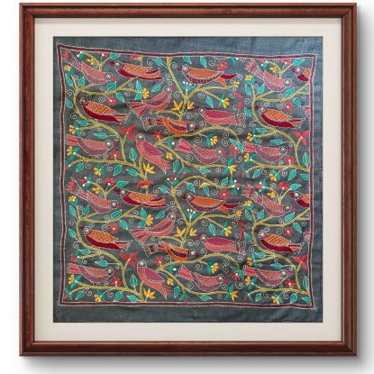 Paakhi- Kantha embroidered wall hanging 20"x20" Black