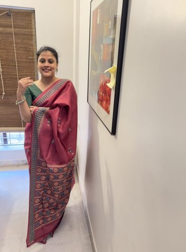 Abha- Kantha embroidered on pure Tussar Silk Saree