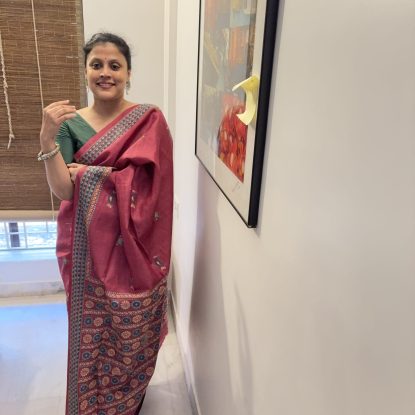 Abha- Kantha embroidered on pure Tussar Silk Saree