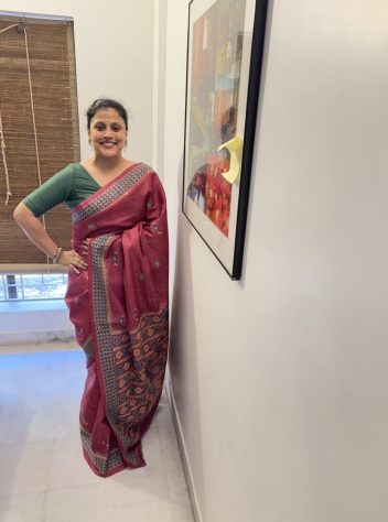 Abha- Kantha embroidered on pure Tussar Silk Saree