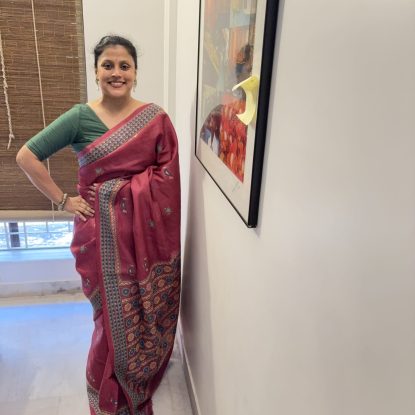 Abha- Kantha embroidered on pure Tussar Silk Saree