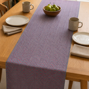 Handcrafted Grey Kantha Embroidered Cotton Table Runner – Contemporary Chevron Pattern | 61" x 19" | Artisan Made