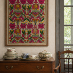 Lotus & fish- Kantha embroidered wall art- 18.5" x13.5"