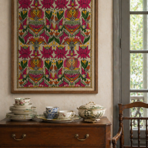 Lotus & fish- Kantha embroidered wall art- 18.5" x13.5"