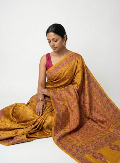 IRA- Kantha embroidered on pure Tussar Silk Saree