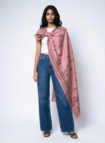 Keya- Kantha embroidered on pure Tussar Silk Dupatta/Shawl