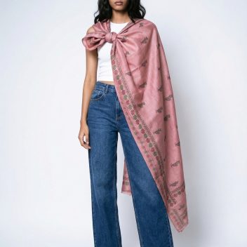 Keya- Kantha embroidered on pure Tussar Silk Dupatta/Shawl