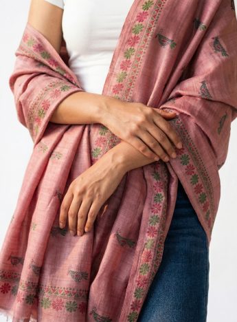 Keya- Kantha embroidered on pure Tussar Silk Dupatta/Shawl