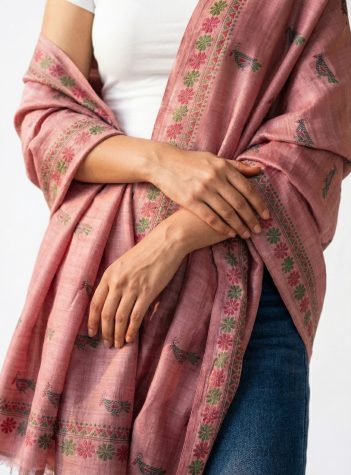Keya- Kantha embroidered on pure Tussar Silk Dupatta/Shawl
