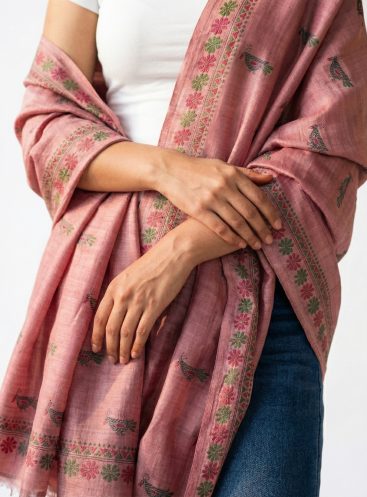 Keya- Kantha embroidered on pure Tussar Silk Dupatta/Shawl