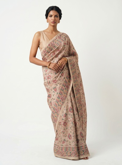 Ananta- Kantha embroidered on pure Tussar Silk Saree