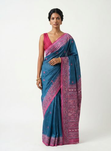 Arnabi- Kantha embroidered on pure Tussar Silk Saree
