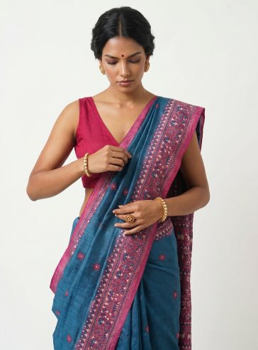 Arnabi- Kantha embroidered on pure Tussar Silk Saree