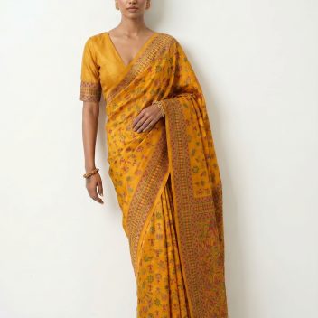 Bhumi- Kantha embroidered on pure Tussar Silk Saree