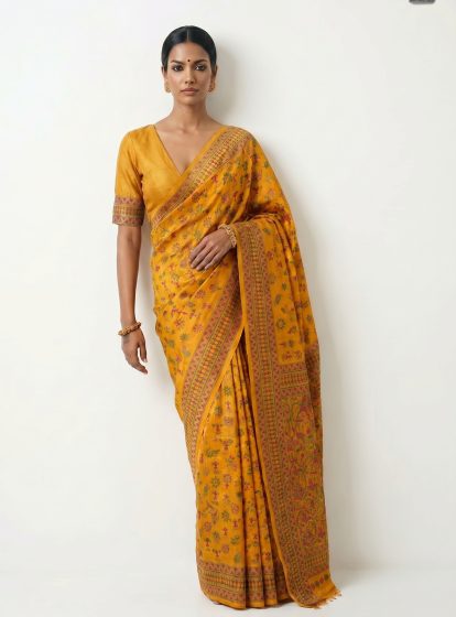 Bhumi- Kantha embroidered on pure Tussar Silk Saree