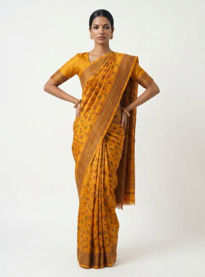 Bhumi- Kantha embroidered on pure Tussar Silk Saree