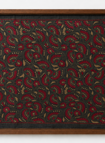 Paisely - Kantha embroidered wall art - Black 20"x20"