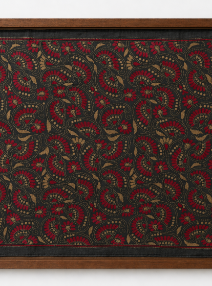 Paisely - Kantha embroidered wall art - Black 20"x20"