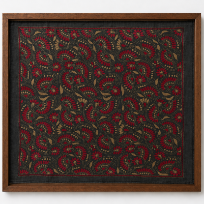 Paisely - Kantha embroidered wall art - Black 20"x20"