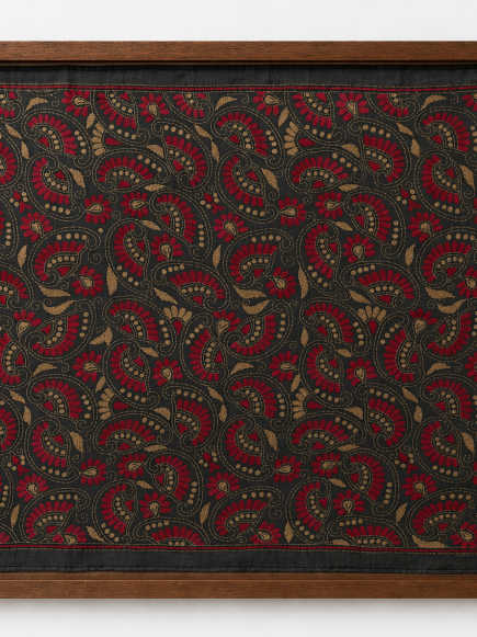Paisely - Kantha embroidered wall art - Black 20"x20"