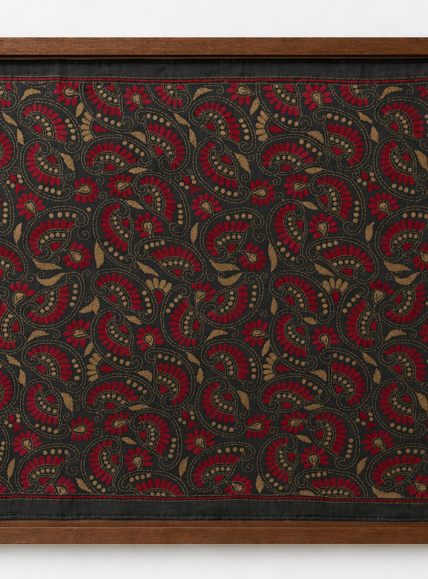 Paisely - Kantha embroidered wall art - Black 20"x20"