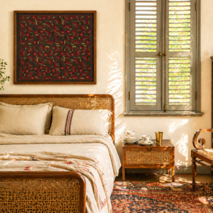 Paisely - Kantha embroidered wall art - Black 20"x20"