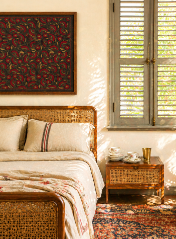 Paisely - Kantha embroidered wall art - Black 20"x20"