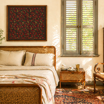 Paisely - Kantha embroidered wall art - Black 20"x20"