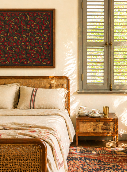 Paisely - Kantha embroidered wall art - Black 20"x20"