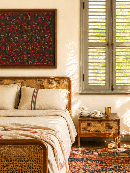 Paisely - Kantha embroidered wall art - Black 20"x20"