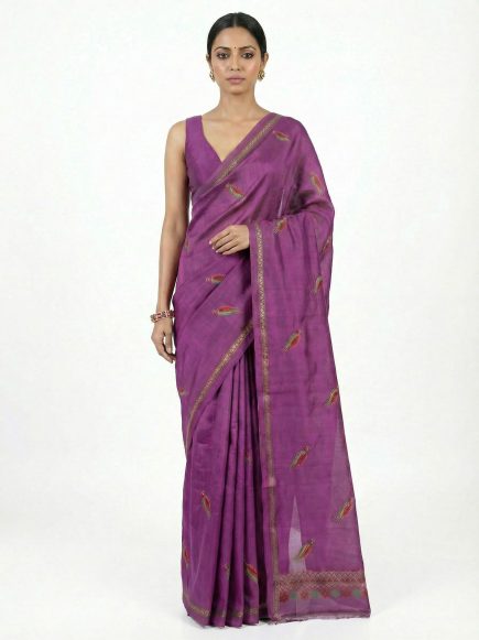 Ananya- Kantha embroidered on pure Tussar Silk Saree