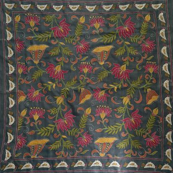 Nature- Kantha embroidered wall art - Black 30"x30"
