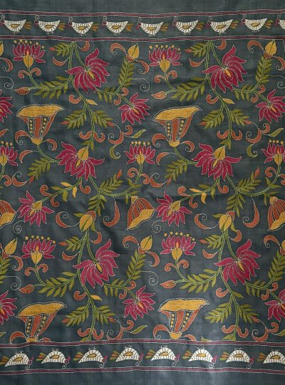 Nature- Kantha embroidered wall art - Black 30"x30"