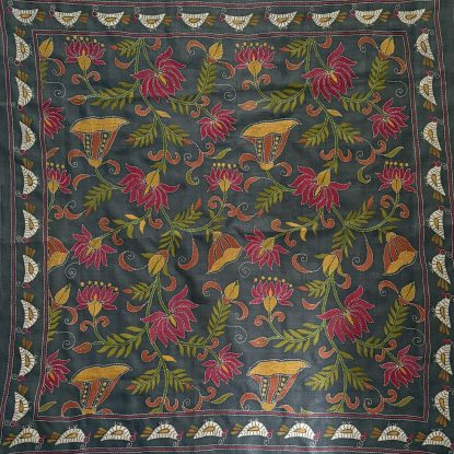 Nature- Kantha embroidered wall art - Black 30"x30"