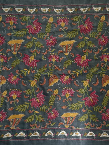 Nature- Kantha embroidered wall art - Black 30"x30"