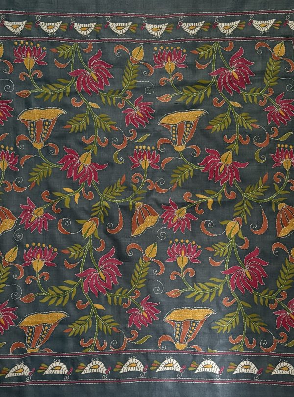 Nature- Kantha embroidered wall art - Black 30"x30"