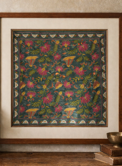 Nature- Kantha embroidered wall art - Black 30"x30"