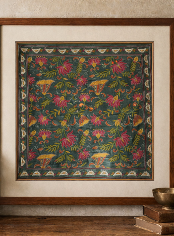 Nature- Kantha embroidered wall art - Black 30"x30"