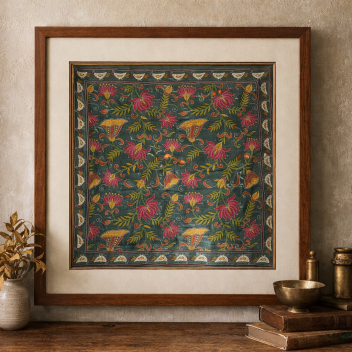 Nature- Kantha embroidered wall art - Black 30"x30"