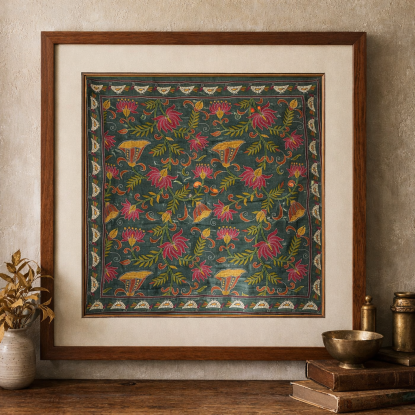 Nature- Kantha embroidered wall art - Black 30"x30"