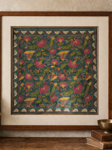 Nature- Kantha embroidered wall art - Black 30"x30"
