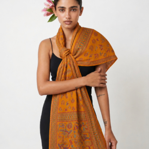 Handcrafted Eila Kantha embroidered Tussar silk stole by Kalkatte Vaali
