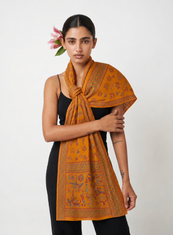 Eila Kantha Tussar Silk Stole | Handcrafted Bengal Folk Lore Textile
