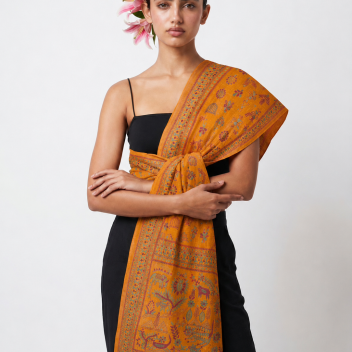 Eila Kantha Tussar Silk Stole | Handcrafted Bengal Folk Lore Textile