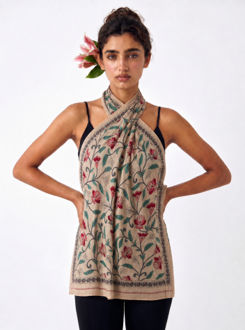 Karabi Kantha Embroidered Stole | Handcrafted Tussar Silk Floral Dupatta by Kalkatte Vaali